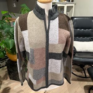 Like New Vintage Talbots Patchwork Pattern Zip-Up Sweater